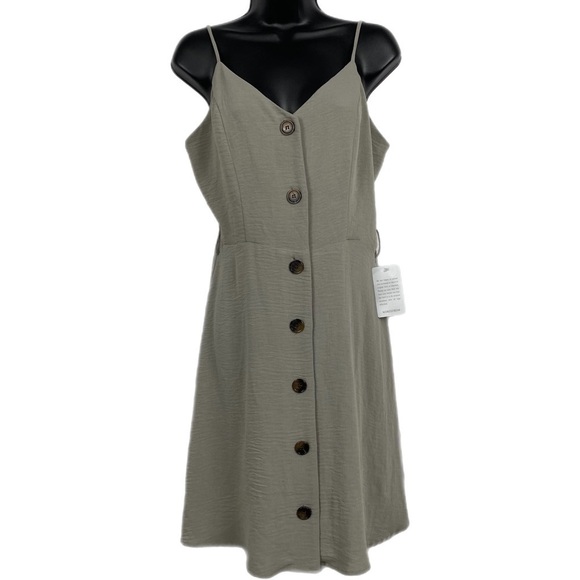 New | Good Luck Gem Button Down Woven Mini Dress In Light Grey Size Medium - Picture 2 of 11